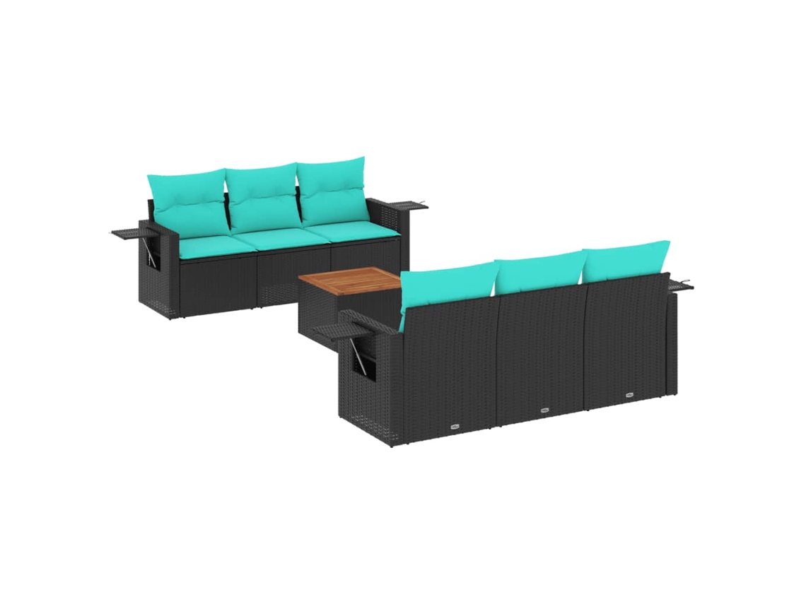 Maison Exclusive - Conjunto De Sofá De Jardín De 7 Piezas Con Cojines, De Poliratán Negro