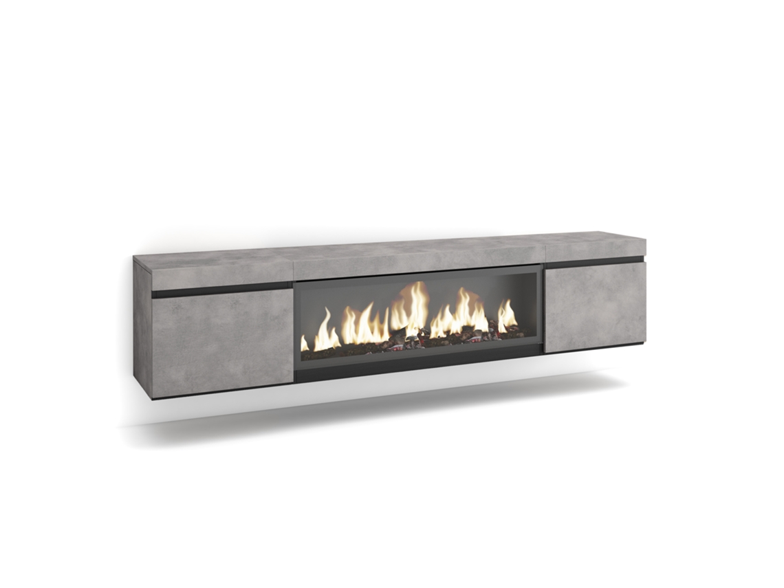 Mueble para TV | Amplio espacio de almacenamiento | 210 | Para televisores de hasta 80 pulgadas | Chimenea eléctrica XXL | Colgante | Cemento Duérmete Online