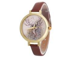 Reloj De Pulsera Para Mujer Zhoulianfa Zlf0485-c Con Estampado De Ciervo Y Correa De Pu Marrón.