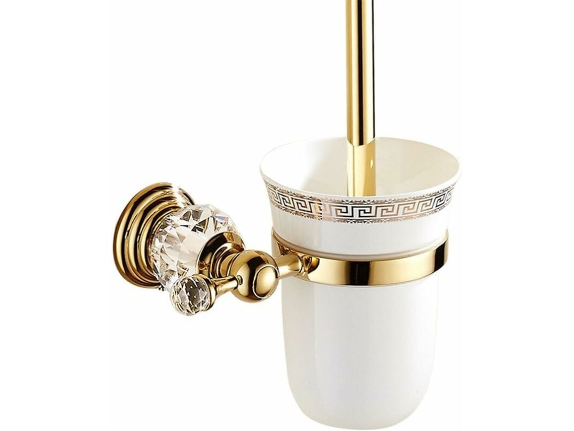 Juego de escobilla de baño de lujo para montar en la pared, acabado dorado, compatible con varios estilos de decoración para un baño elegante.