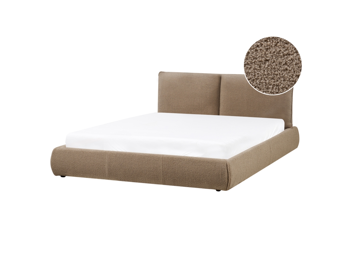 Cama Doble Beliani Vinay Con Bouclé Crema 176x233x90
