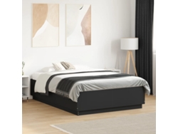Estructura Cama Con Luces Led Madera Ingeniería Negro 120x190cm