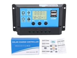 Controlador de carga solar 12V 24V 30A PWM LCD USB Regulador dual