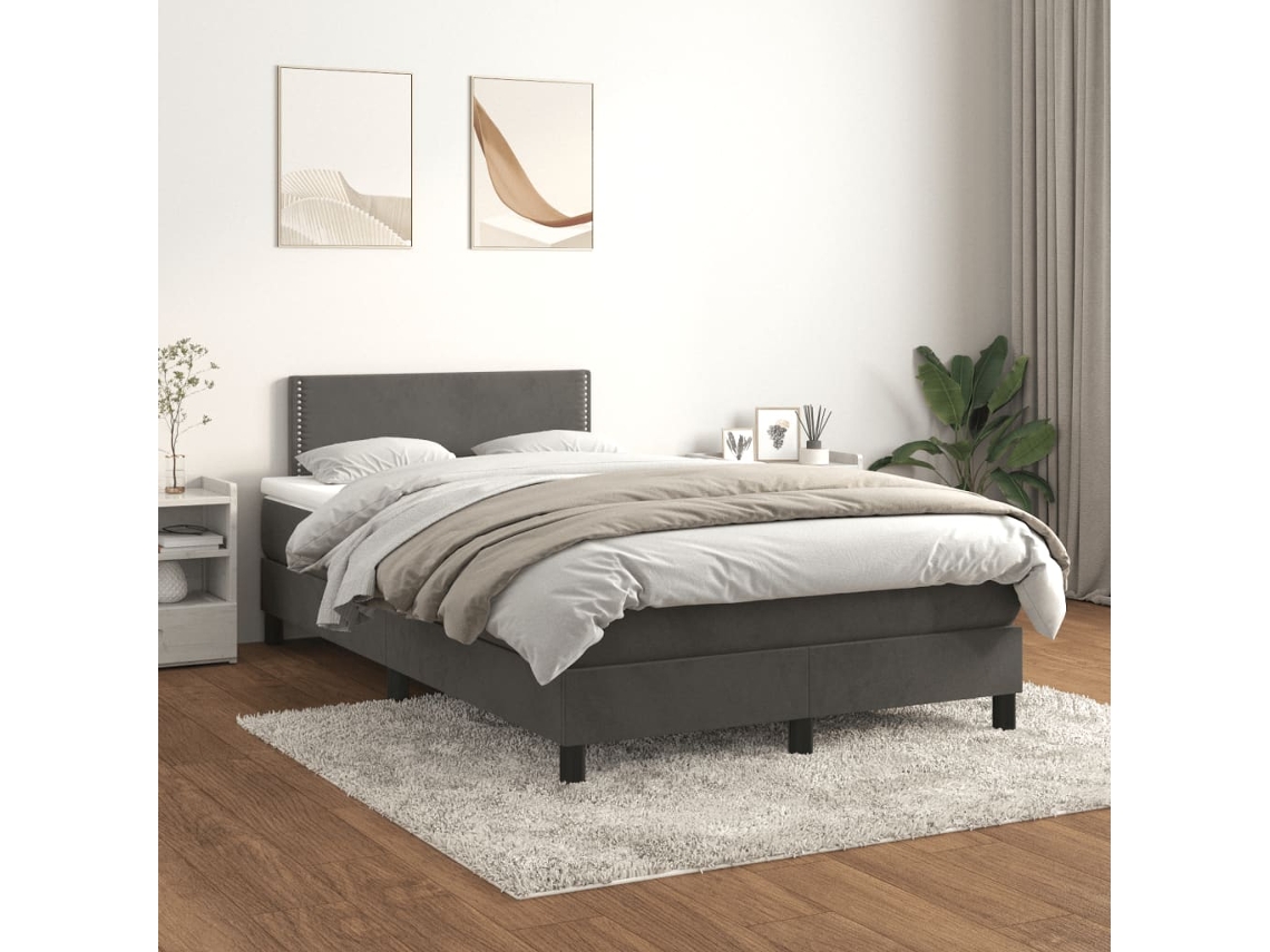 Cama Box Spring Con Colchón Terciopelo Gris Oscuro 120x200 Cm