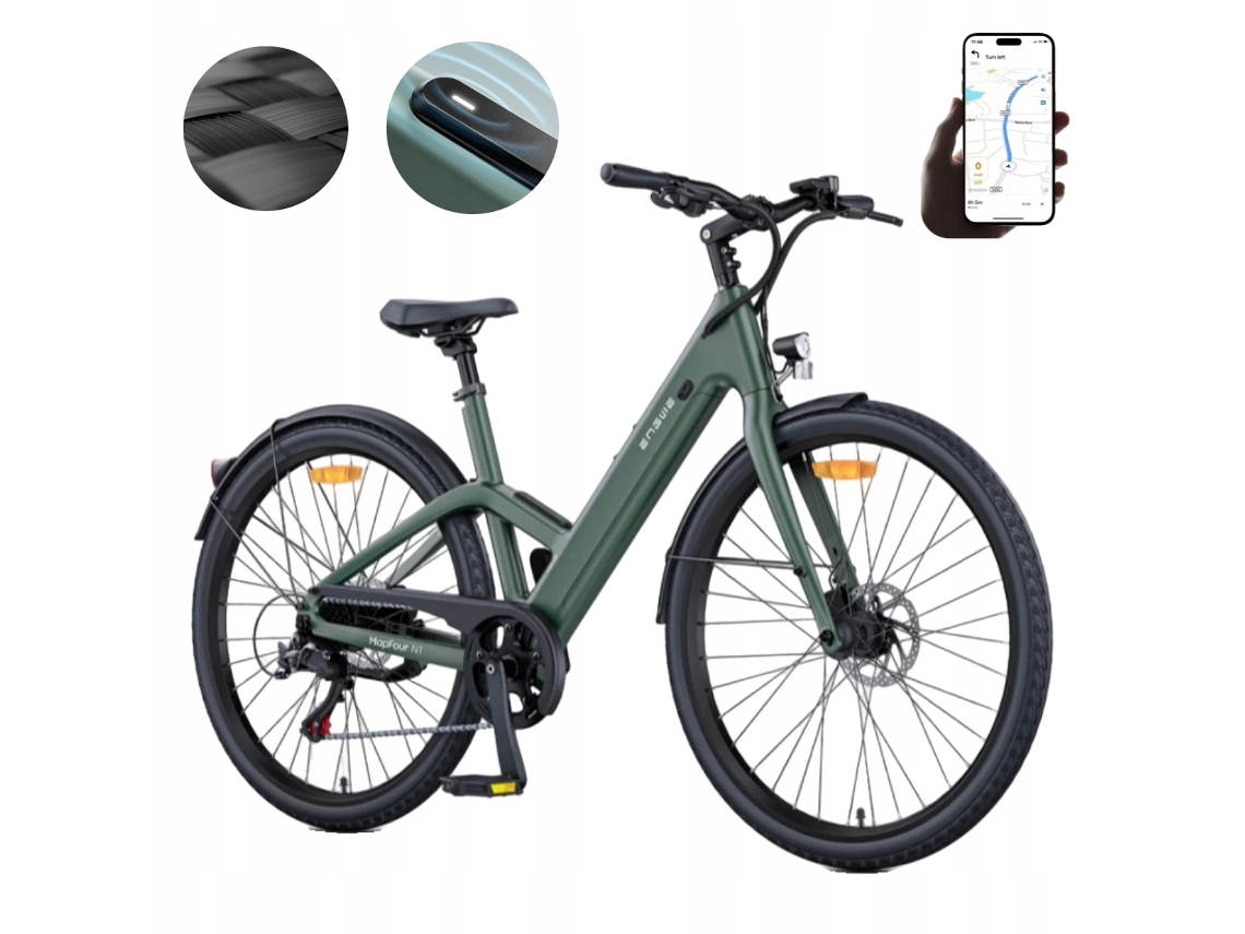 Bicicleta eléctrica urbana ultraligera Engwe N1 Air St con frenos hidráulicos, versión de 250 W, fibra de carbono, batería Samsung, autonomía de 100 km, GPS