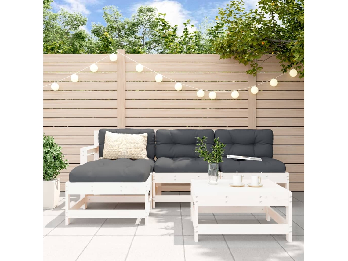 Conjunto de salón de jardín de 5 piezas en madera maciza de pino, blanco, Dkd Home Decor