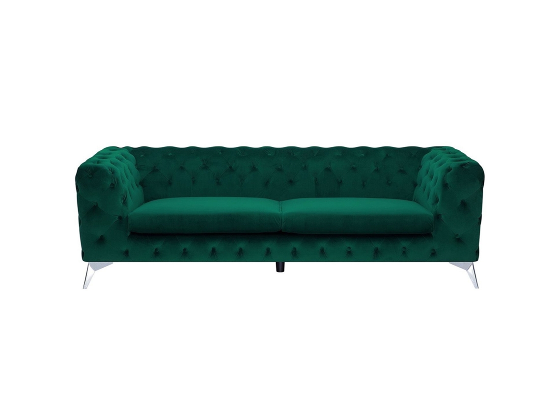 Sofá de 3 plazas BELIANI Sotra de Terciopelo Verde 224x85x70