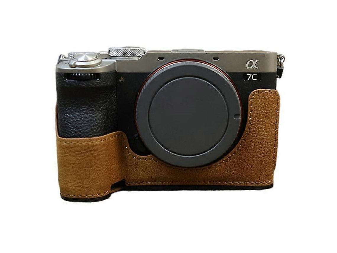 Estuche inferior de piel sintética retro compatible con cámara Sony A7c II/A7cr con ranura para batería Facpoet