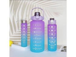 Juego de 3 vasos de plástico con efecto degradado, botellas deportivas de gran capacidad. Mdug (morado y azul)