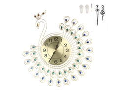 JILLIOPER Reloj de Pared Colgante Creativo en Aluminio con Forma de Pavo Real y Estrás