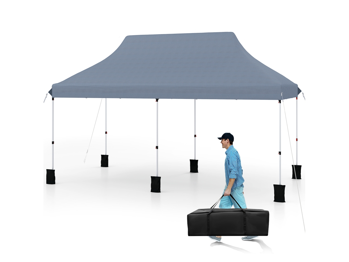 Tienda Plegable Sin Cortinas Costway Impermeable Y Con Protección Uv (3 X 6 M - Tela Oxford - Gris)