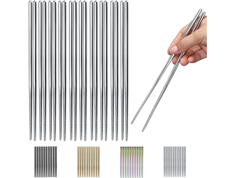 10 pares de palillos chinos reutilizables, palillos de metal de acero inoxidable, palillos chinos japoneses coreanos aptos para lavavajillas, 8,9 p...