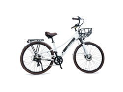 Bicicleta eléctrica Plymouth blanca para adultos, cuadro de aluminio con cuadro bajo | Neumáticos CST 70040c | Motor Emotorad de 36 V y 250 W