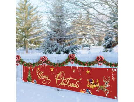Pancarta grande de Feliz Navidad con patrón de árbol de Navidad de muñeco de nieve para fiesta de Navidad, 9.8 x 1.6 pies, letras doradas