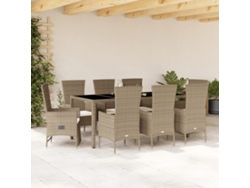 Juego de comedor de jardín de 9 piezas con cojines, mimbre sintético beige, DKD Home Decor
