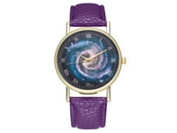 Reloj De Cuarzo Unisex Con Correa De Cuero Pu, Dial De Universo Y Números Romanos (púrpura)