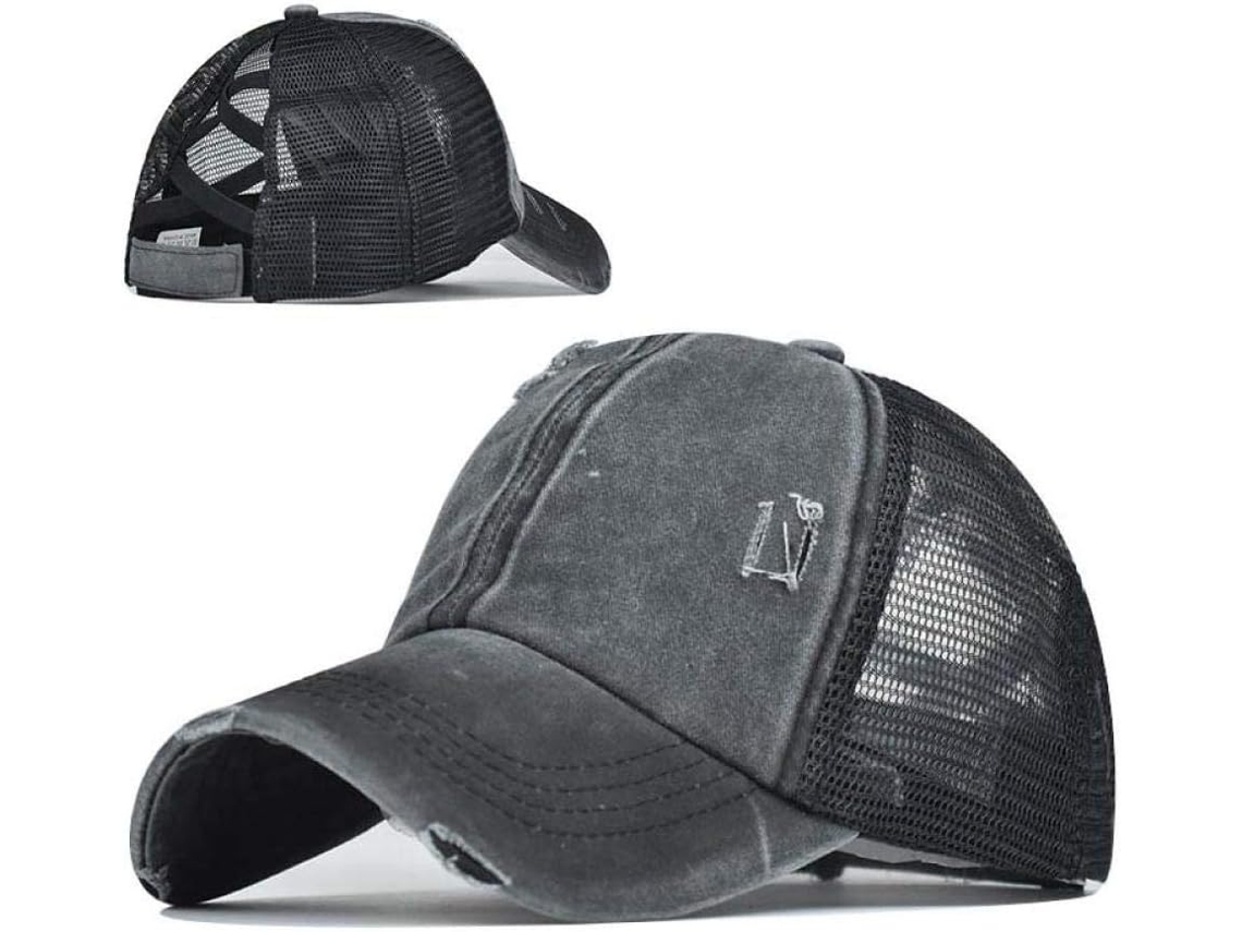 Gorra De Hombre, Mujer Con Cruz Y Coleta, Béisbol Moño Alto Despeinado Efecto Desgastado, Papá | Algodón