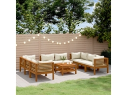 Conjunto de jardín de 9 piezas con cojines color crema en madera maciza de acacia DKD Home Decor