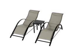 Conjunto 2 Espreguiçadeiras Jardim Mesa Lateral Vidro Temperado Apoio Braços Cinza
