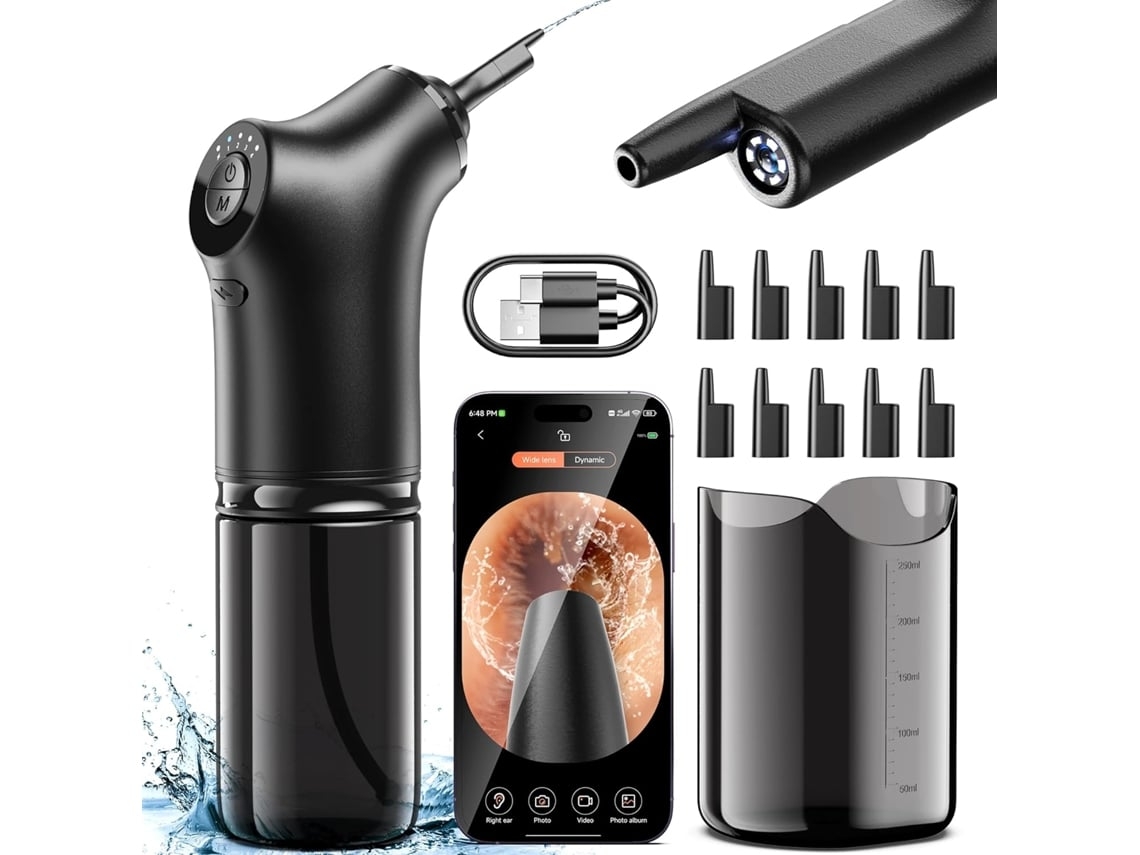 Limpiador de oídos eléctrico con cámara y 4 modos de limpieza para adultos, color negro USHION
