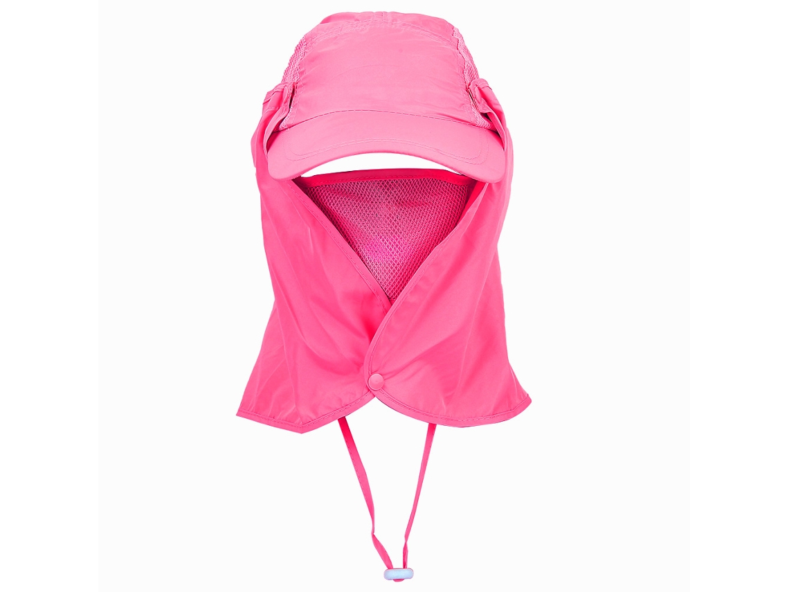 Sombrero De Ala Ancha Con Orejeras Y Protección Para El Cuello, Parasol Desmontable Para Pesca, Senderismo, Acampada, Color Rojo Rosado.