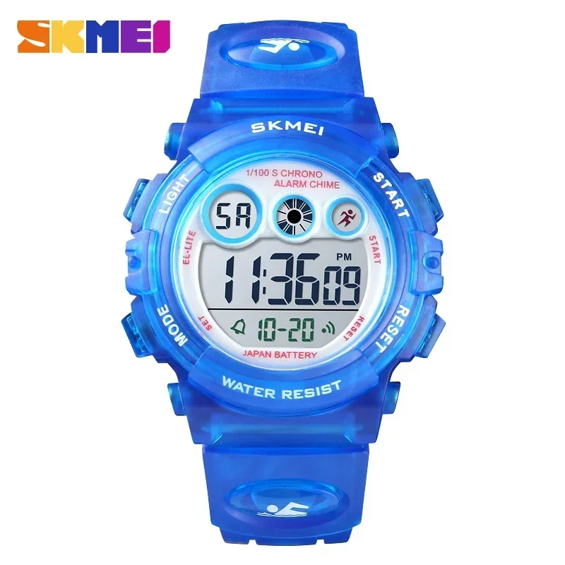 Reloj infantil para niños y niñas, elegante e impermeable, reloj digital LED, despertador, fecha, MDUG (Reloj azul oscuro)