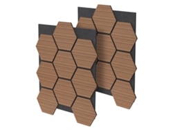 Paneles acústicos hexagonales de pared en MDF con diseño ML, color teca, 66,5 x 81 x 2 cm, 1 m²