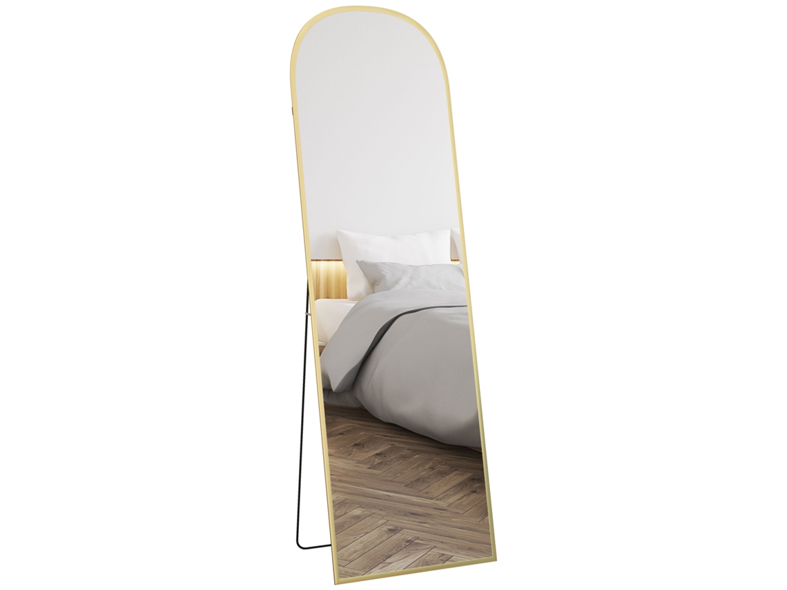 Espejo De Cuerpo Entero De 50x170 Cm Para Mesa O Pared, Aleación De Aluminio, Soporte Dorado.