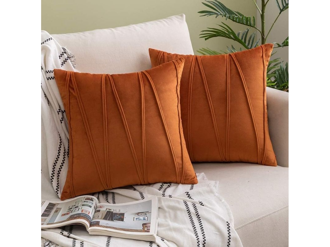 2026-41239-funda De Almohada De Terciopelo Rayado Naranja 2 Piezas 45x45cm Para Sofa Cama Auto Salón