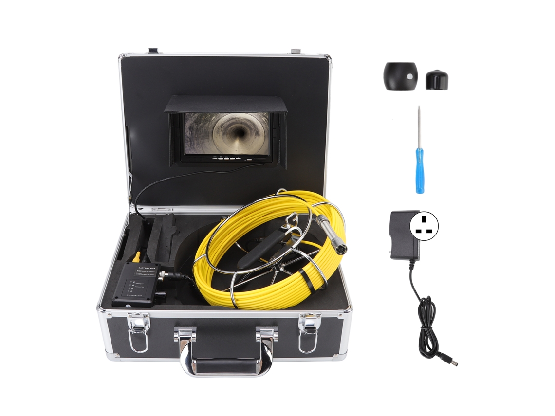 Cámara de inspección HD de 7 pulgadas con cable de 20 m, 100-240 V, Reino Unido