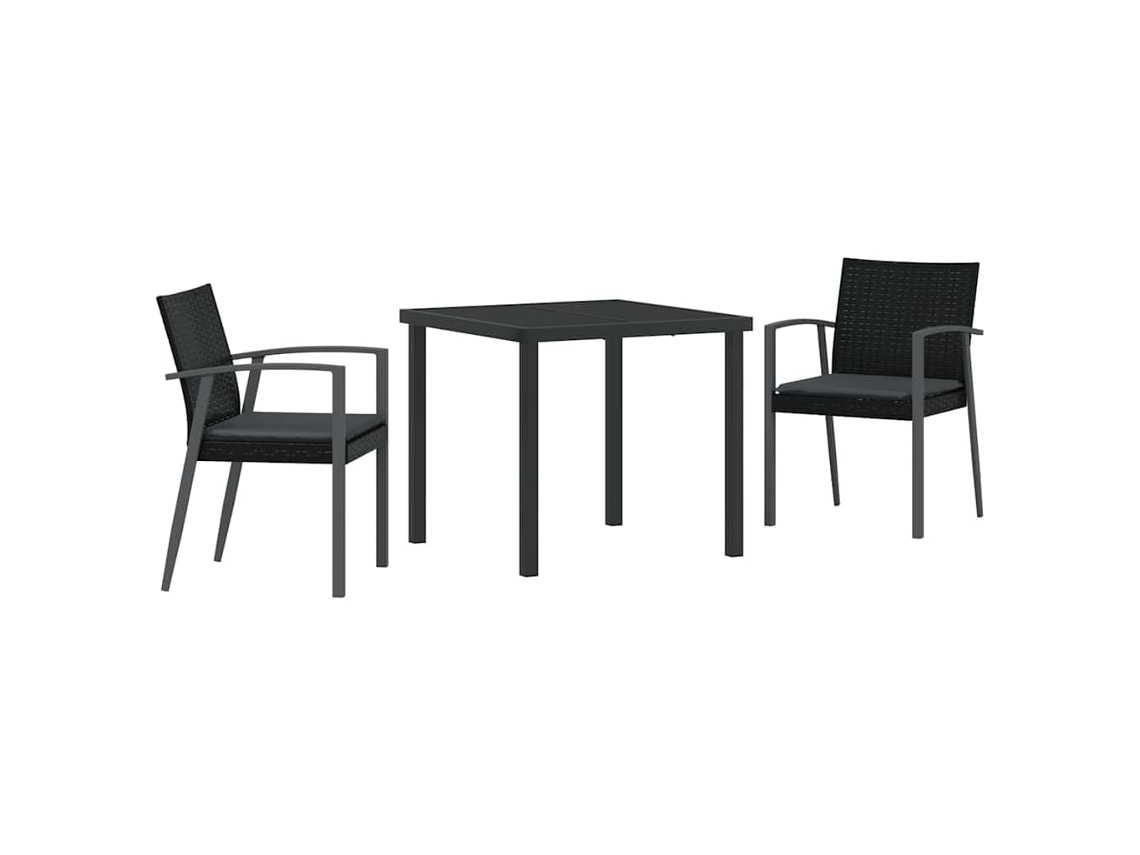 Conjunto De Comedor De Jardín 3 Uds | Mueble De Jardín Negro Y Gris