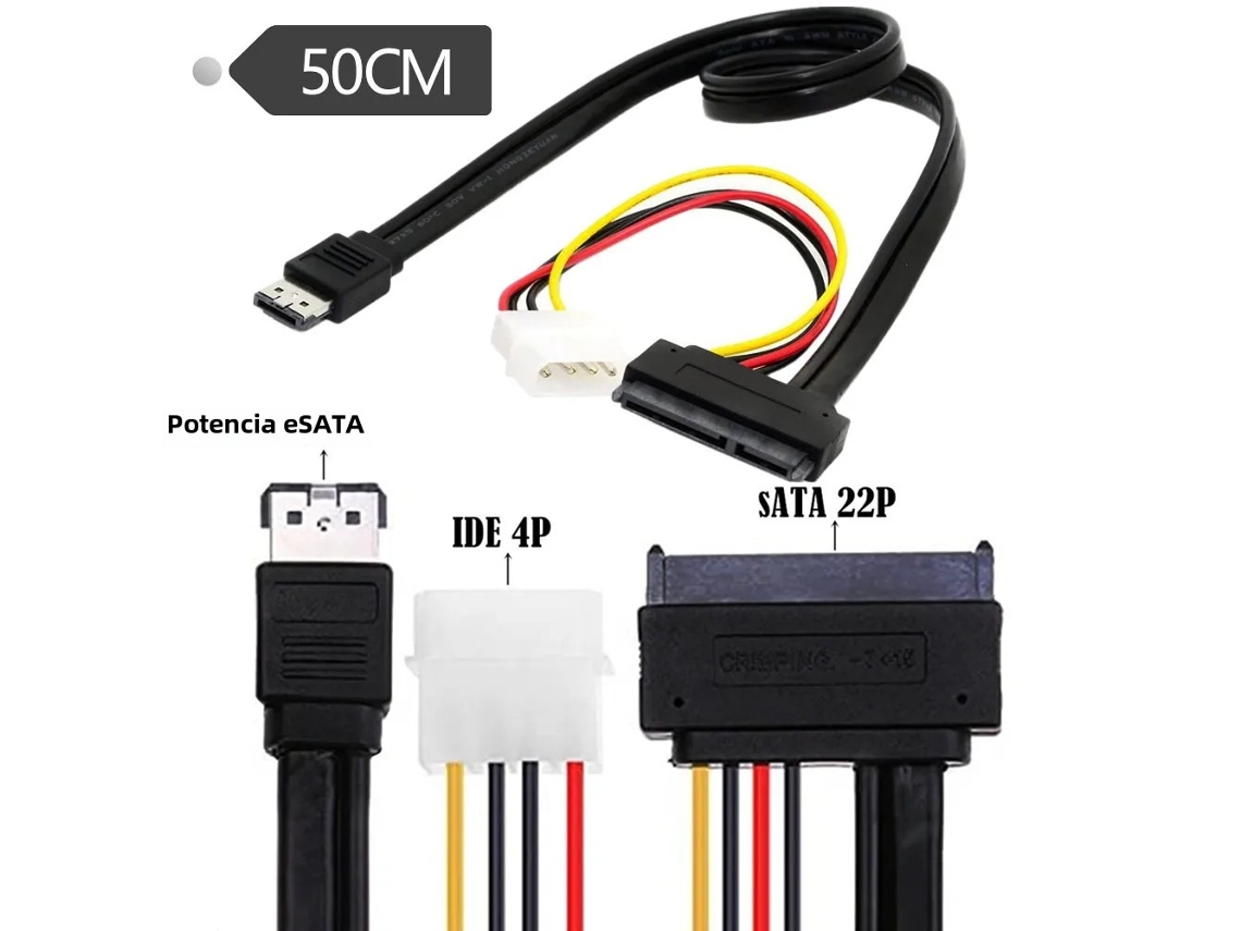 Cable adaptador combinado Esata Power Esata de 50 cm a SATA de 22 pines e IDE de 4 pines, 5 V y 12 V, para discos duros de 3,5 y 2,5 pulgadas, 0,5 m, Vayotoy