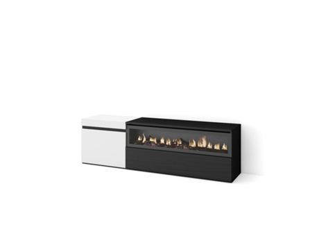 Mueble TV Televisión 150x45x35cm Para TV hasta 65 Chimenea eléctrica Blanco y negro