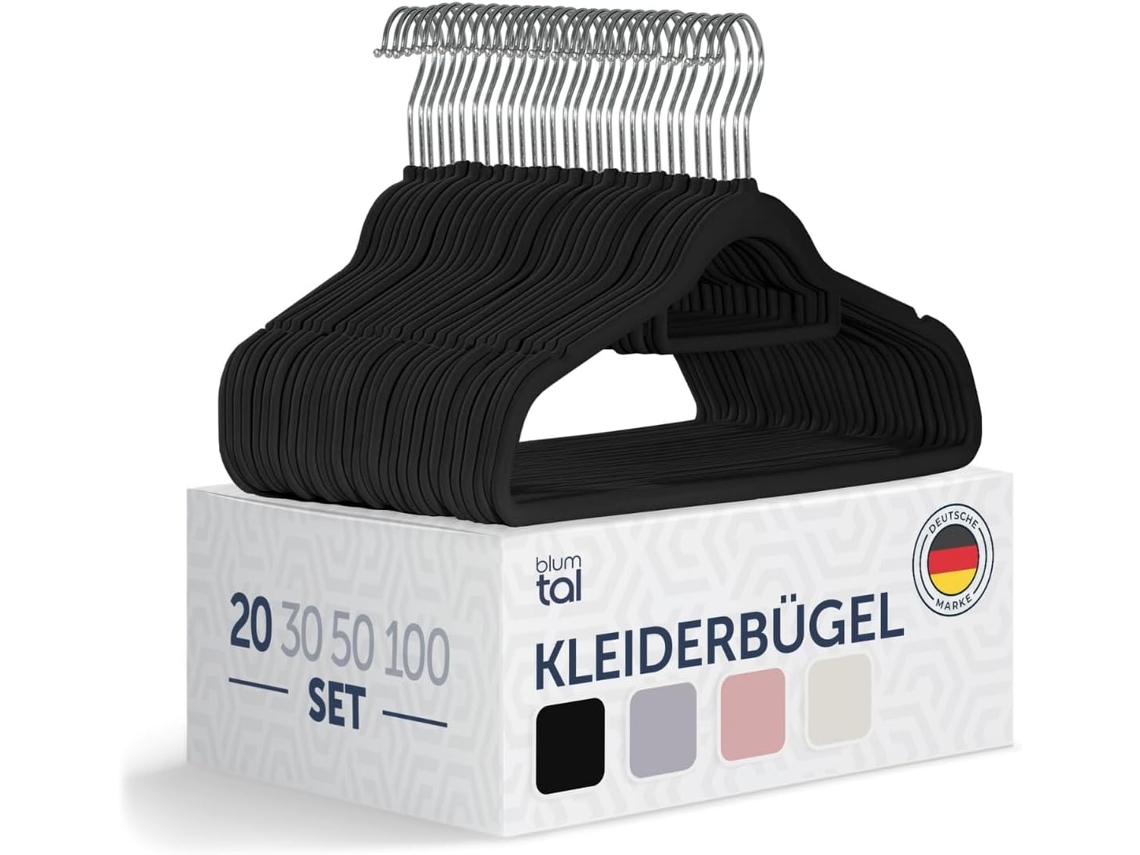 Pack Of 20 Non-slip Hangers, Velvet Look, Space-saving, Premium Hangers, Including Black 360 Degree Rotating Tie Bar, Black