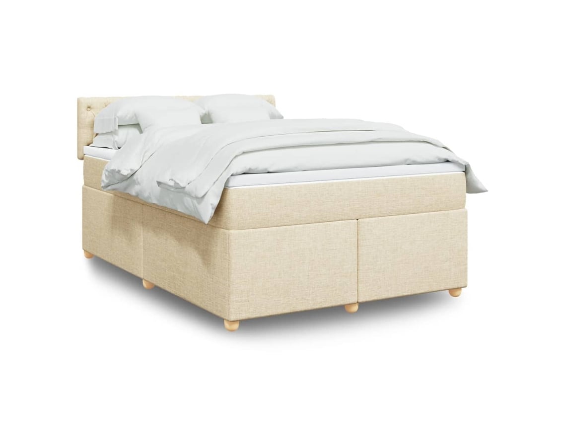Cama Box Spring Con Colchón Tela Color Crema 140x200 Cm