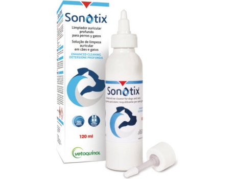 Solución limpiadora de oídos para perros y gatos VÉTOQUINOL Sonotix 120 Ml