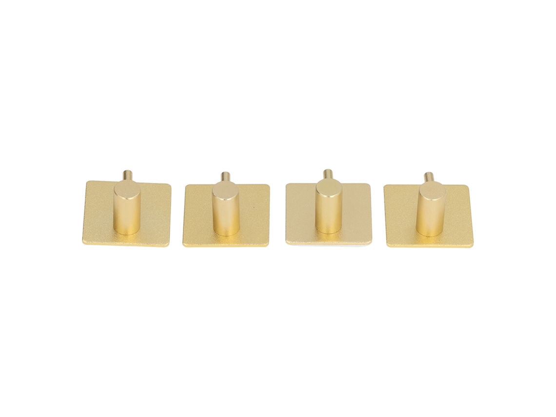 4 ganchos de pared de aluminio antiputrefacción, impermeables y con adhesivo resistente para toallas, refugios, sombreros y batas - Dorado