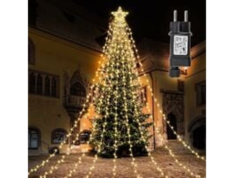 Cadena de luces LED con forma de estrella de árbol de Navidad de 1 pieza (estándar europeo con conexión eléctrica) - Luz blanca cálida ZMDECQNA