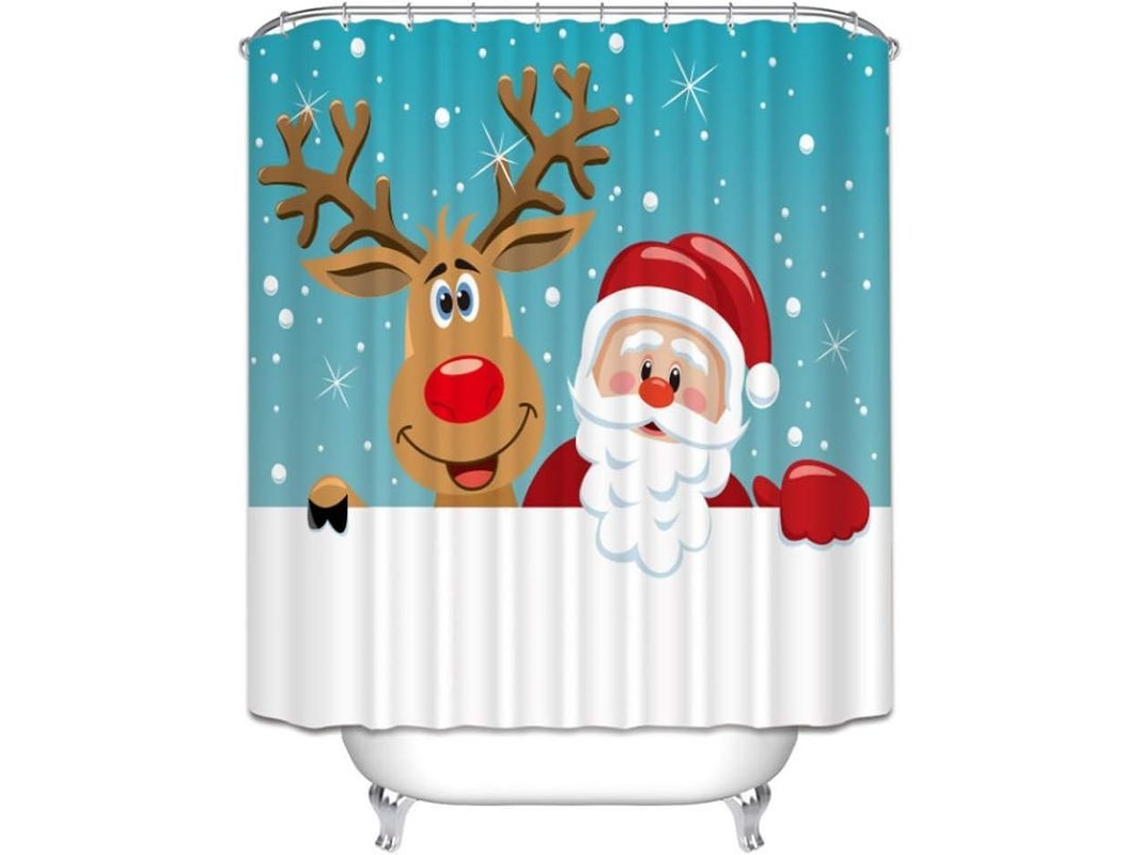 2026-cortina De Ducha Navideña Linjou De Poliéster Impermeable Con Diseño 3d Santa 180x180cm
