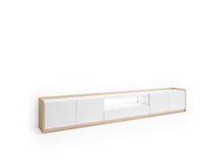Mueble para TV, 310x37x50cm, para televisores de hasta 80'', LED, blanco y roble claro.