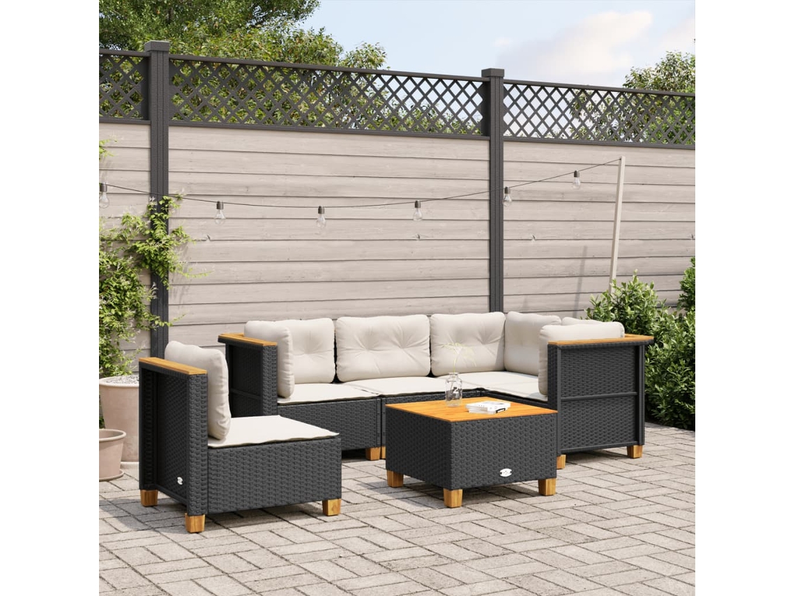Conjunto de sofás de jardín de 6 piezas DKD Home Decor con cojines de mimbre negros