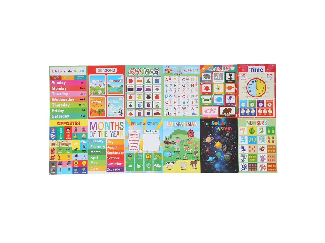 12 Carteles Educativos Para Niños Infantiles De Aprendizaje Inglés Impermeables Material Didáctico Clase Primaria Suministros Colegio