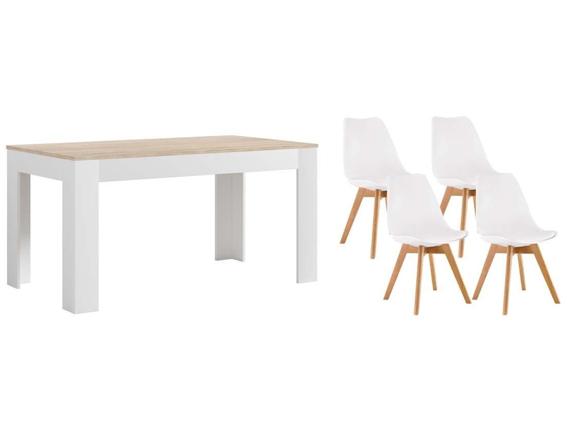 Pack Mesa Extensible de Comedor o Cocina Blanco y Cambria 4 Sillas Nordic Blanco SALDOSYSTOCKS