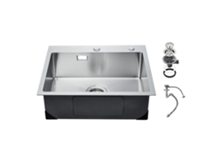 Fregadero de cocina empotrable con barra, Succebuy, acero inoxidable, 680 x 450 x 190 mm