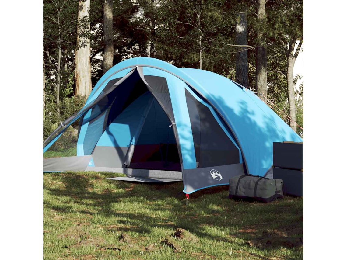 Tienda de campaña tipo cabaña impermeable azul para 4 personas.
