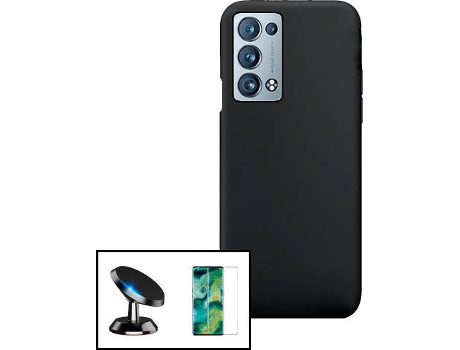 Carcasa + Protector + Soporte Magnético Oppo Reno6 Pro+ 5G PHONECARE Silicona Líquida Negro