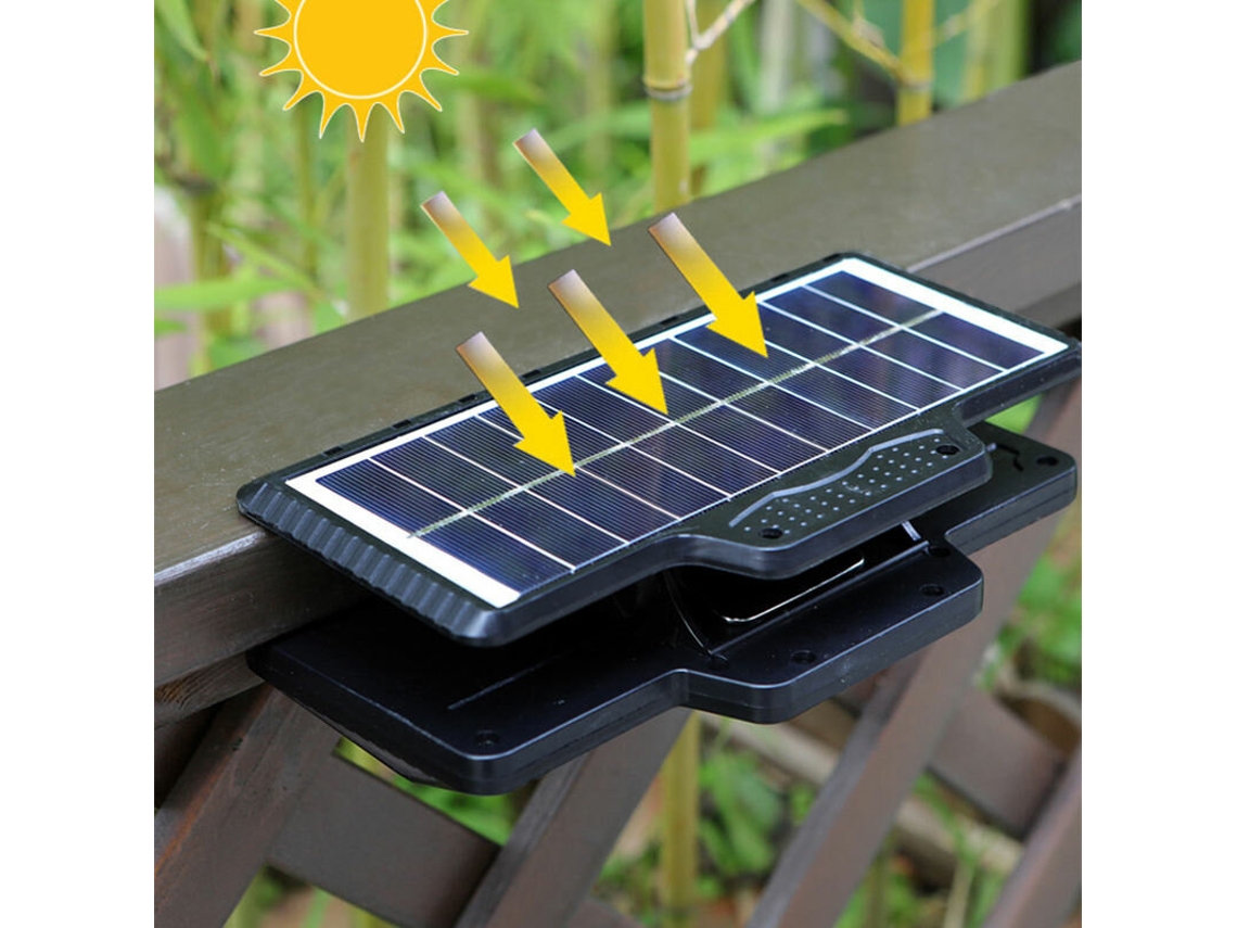 Luz solar impermeable para exteriores de 3600 mAh con clip para camping, sensor de movimiento, lámpara, valla, terraza, tienda de campaña y garaje.
