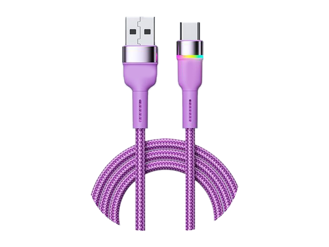 Cable De Datos De Carga Rápida Usb-c De Aleación De Aluminio 3a Con Luz Colorida Púrpura