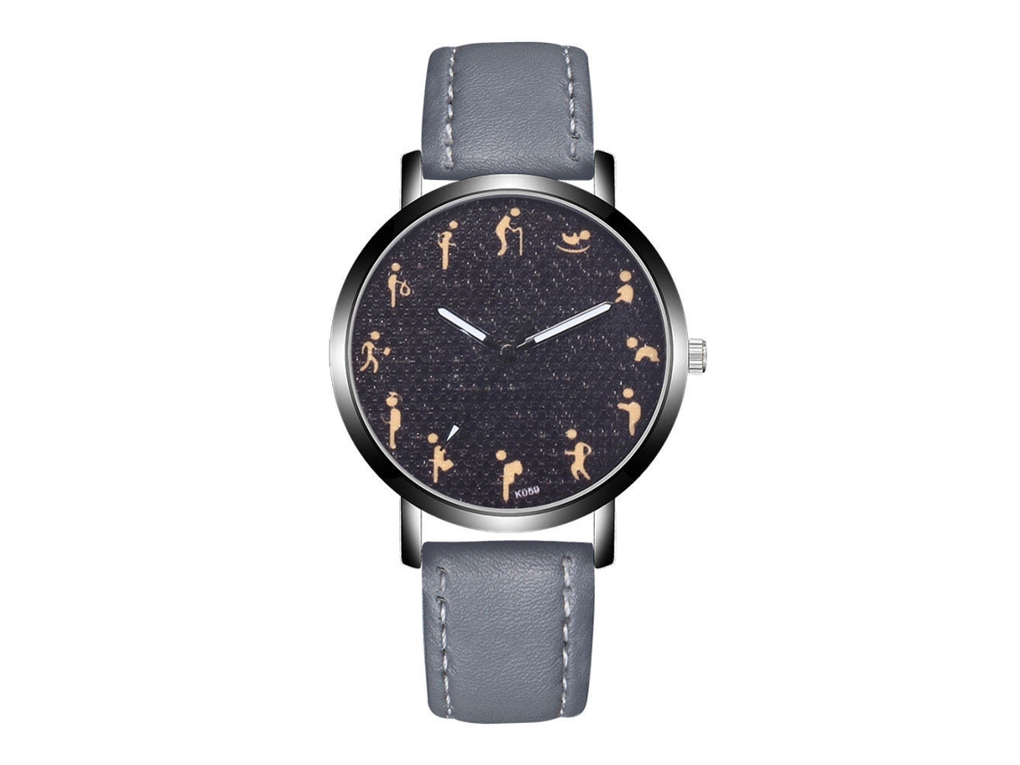 Reloj De Pareja De Cuero De Moda Con Esfera Redonda Y Movimiento De Cuarzo (gris)