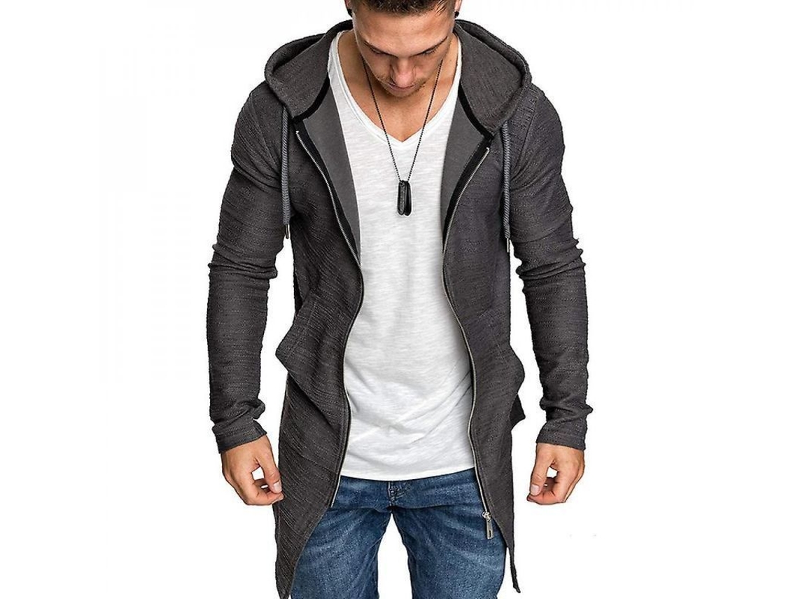 2026-chaqueta De Invierno Para Hombre Con Capucha Cremallera Manga Larga Slim De Mezcla De Algodón L Gris